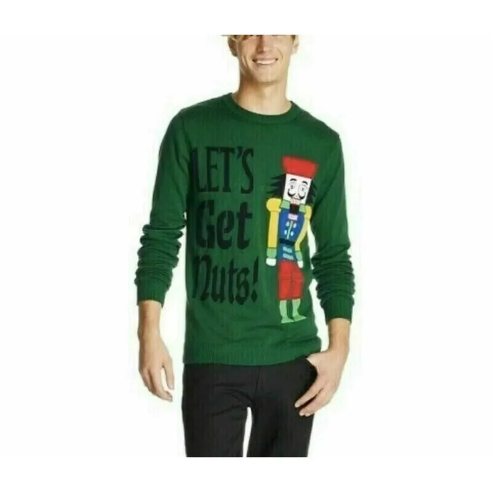 Men's Ugly Christmas Sweater Let's Get Nuts Nutcracker Holiday Party Funny XL